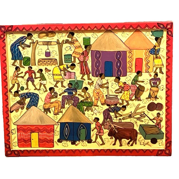 African Painting Johannesburg Rosebank Market Activities 2011 Signed Tendai - Picture 1 of 13